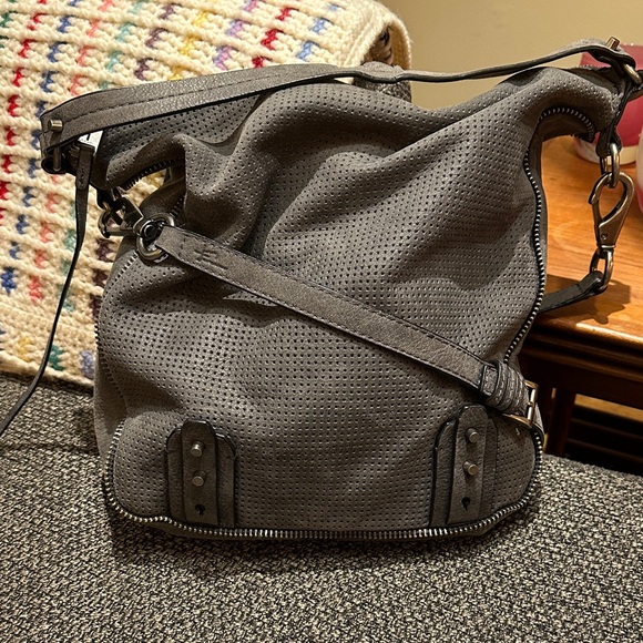 She + Lo Handbags - She + Lo Gray Perforated Crossbody Bag - Moto Inspired